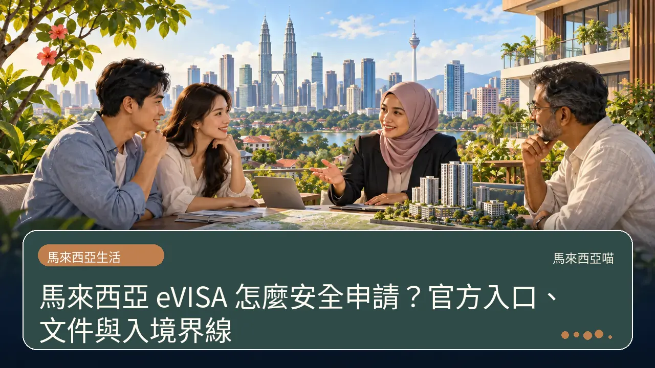 馬來西亞 eVISA 怎麼安全申請?官方入口、文件與入境界線主題插畫