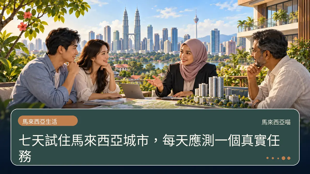 七天試住馬來西亞城市,每天應測一個真實任務主題插畫